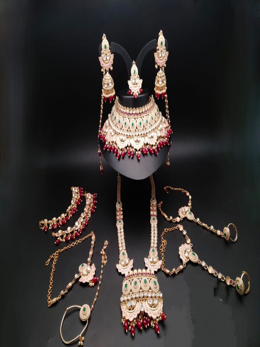 BRIDAL SET IN POLKI (GOLD POLISH) STYLE | DESIGN - 64021