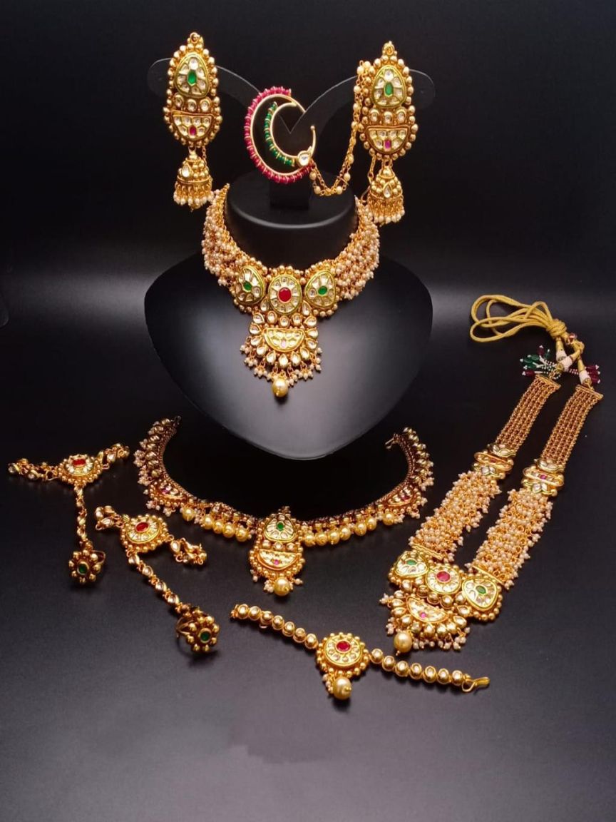 BRIDAL SET IN POLKI (GOLD POLISH) STYLE | DESIGN - 64029