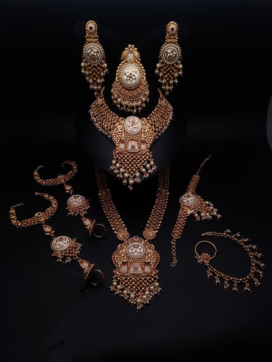 BRIDAL SET IN POLKI (GOLD POLISH) STYLE | DESIGN - 64030