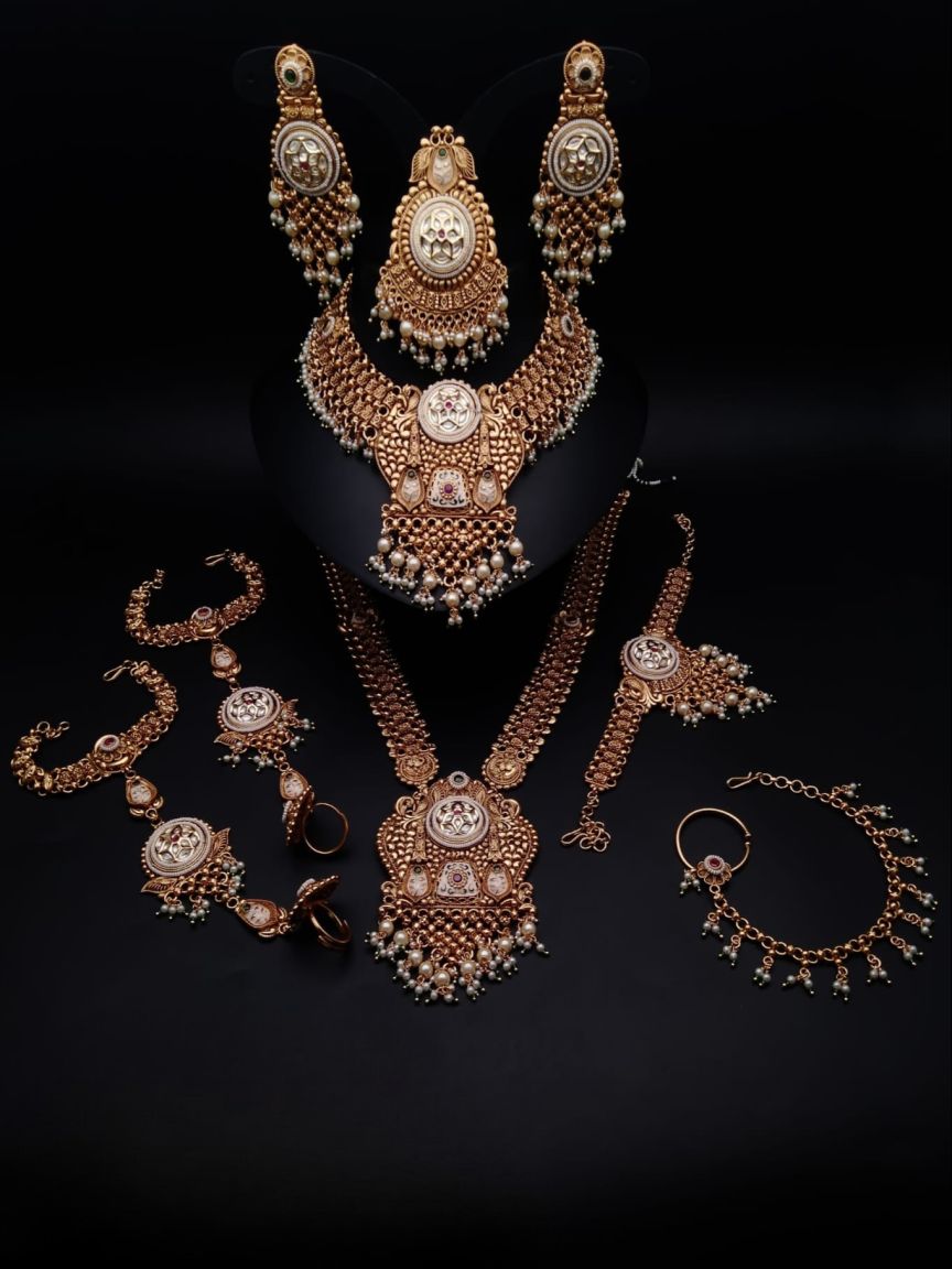 BRIDAL SET IN POLKI (GOLD POLISH) STYLE | DESIGN - 64035