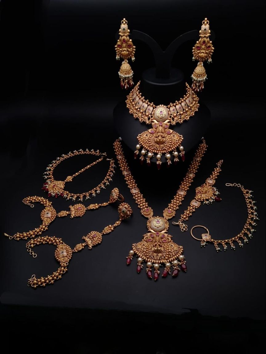 BRIDAL SET IN POLKI (GOLD POLISH) STYLE | DESIGN - 64039