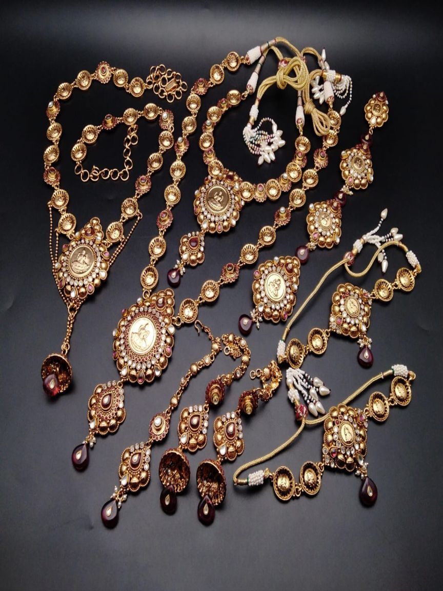 BRIDAL SET IN POLKI (GOLD POLISH) STYLE | DESIGN - 64042