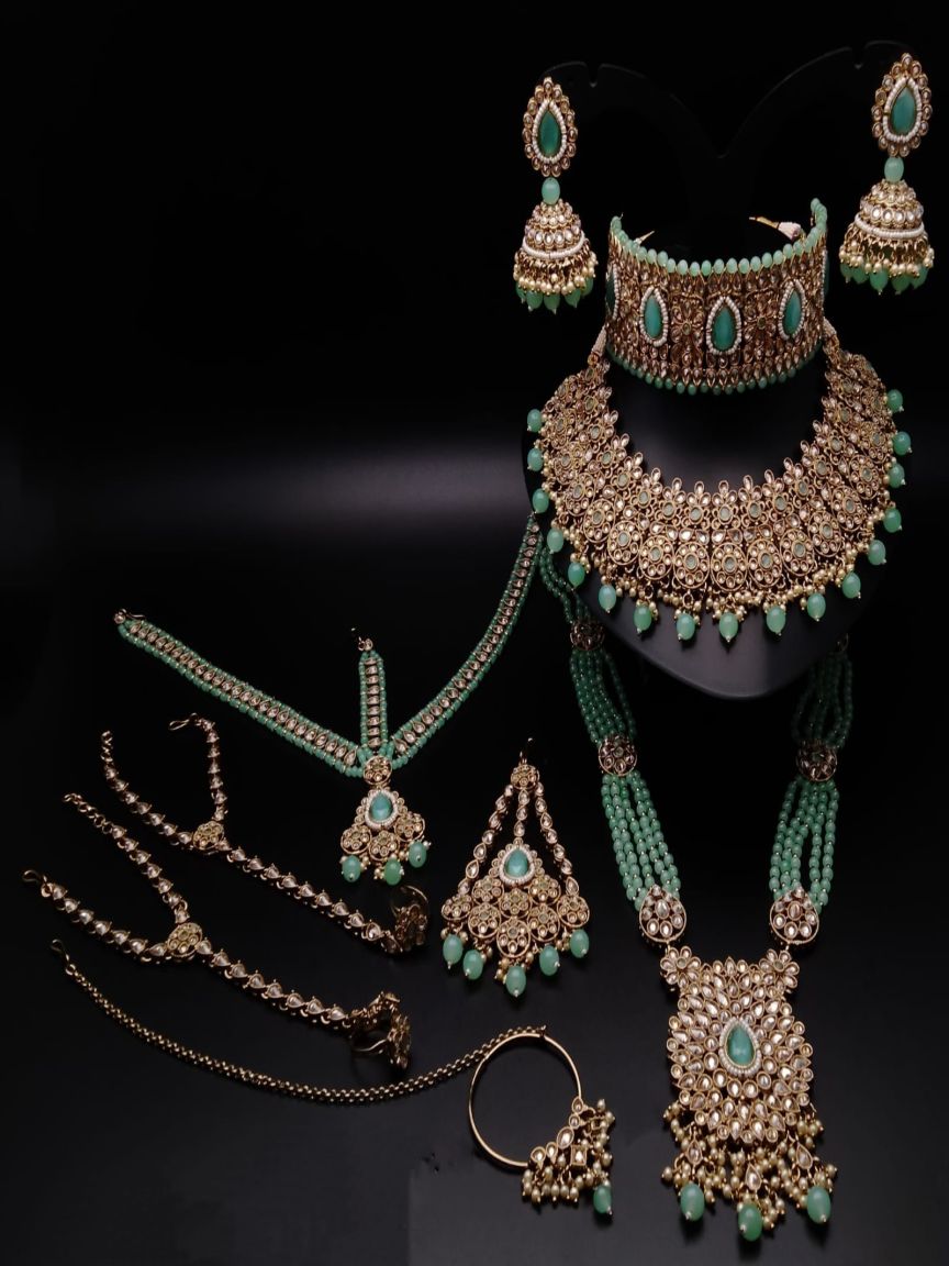 BRIDAL SET IN POLKI (GOLD POLISH) STYLE | DESIGN - 64043