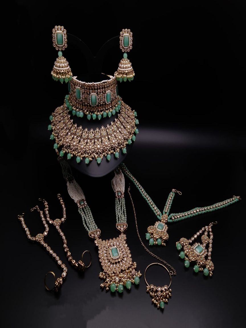 BRIDAL SET IN POLKI (GOLD POLISH) STYLE | DESIGN - 64044