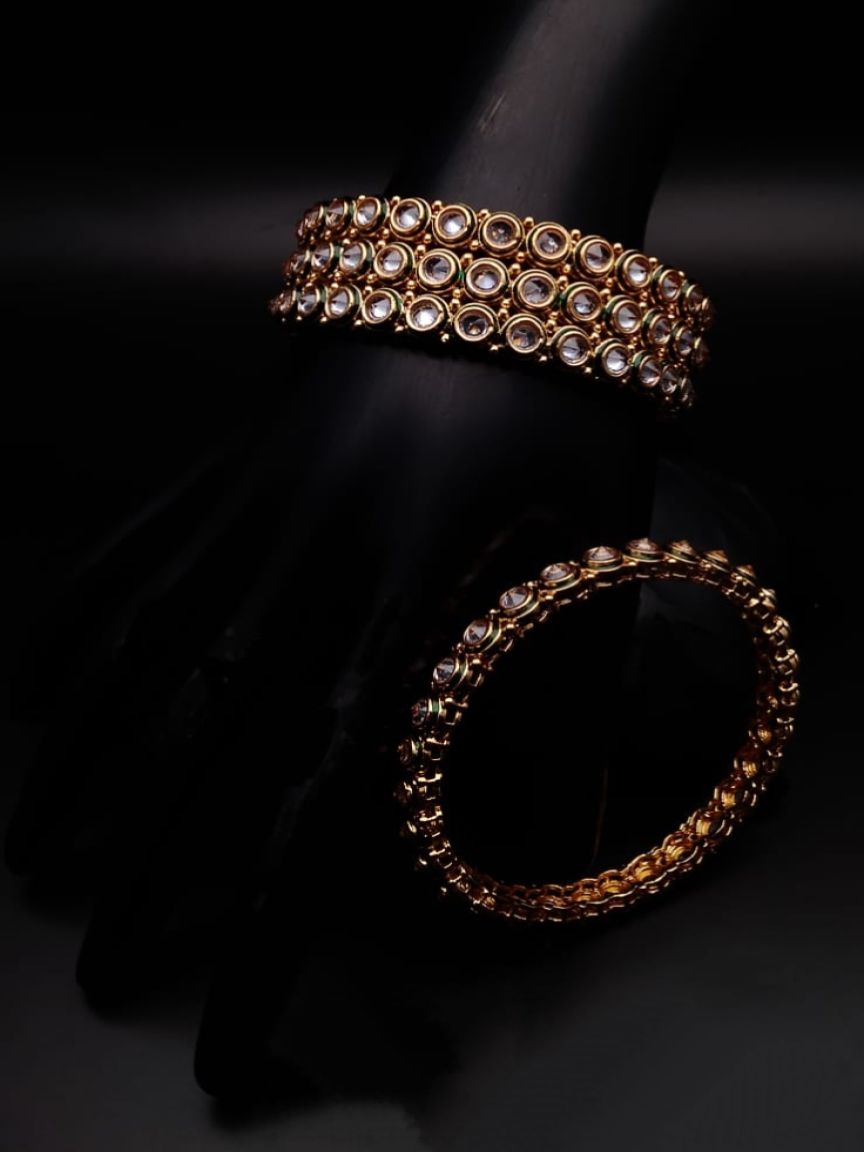 4PS BANGLES (JOTA) IN POLKI (GOLD POLISH) STYLE | DESIGN - 26027