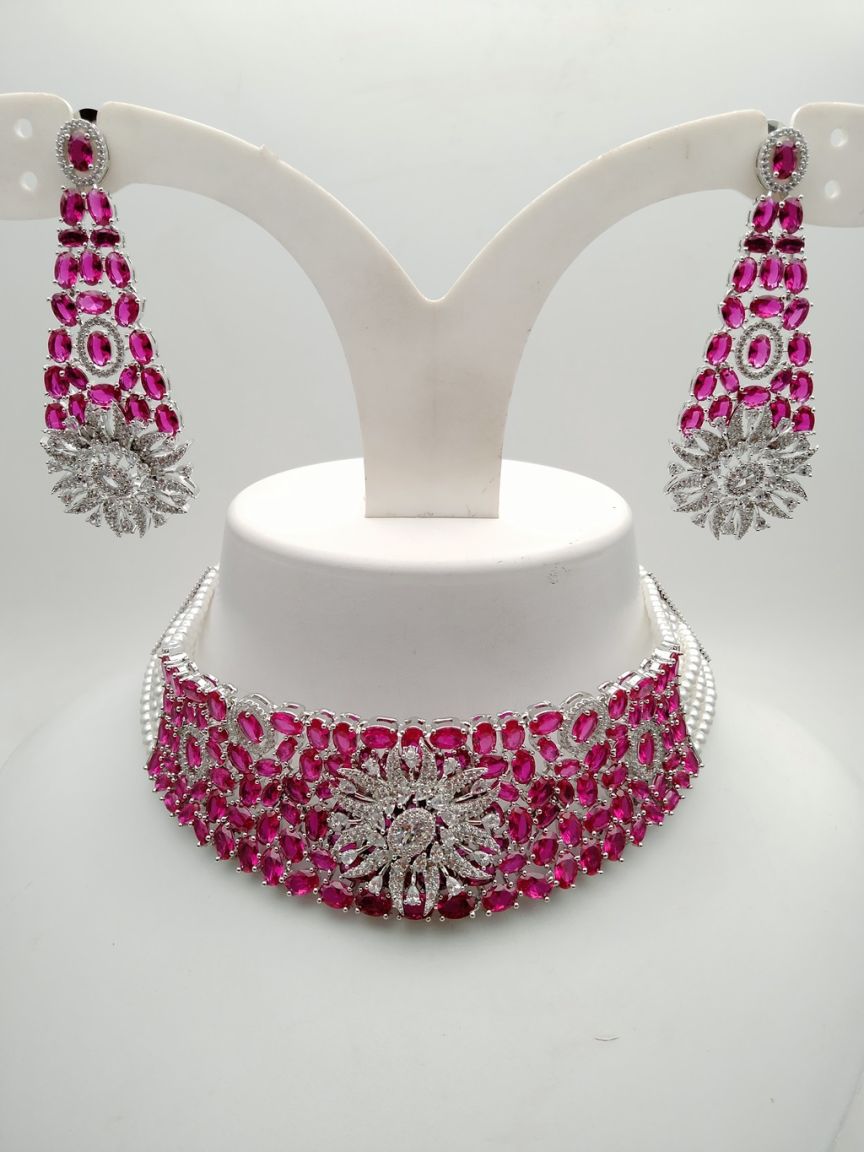 CHOKER IN AMERICAN DIAMOND JEWELLERY STYLE | DESIGN - 38029