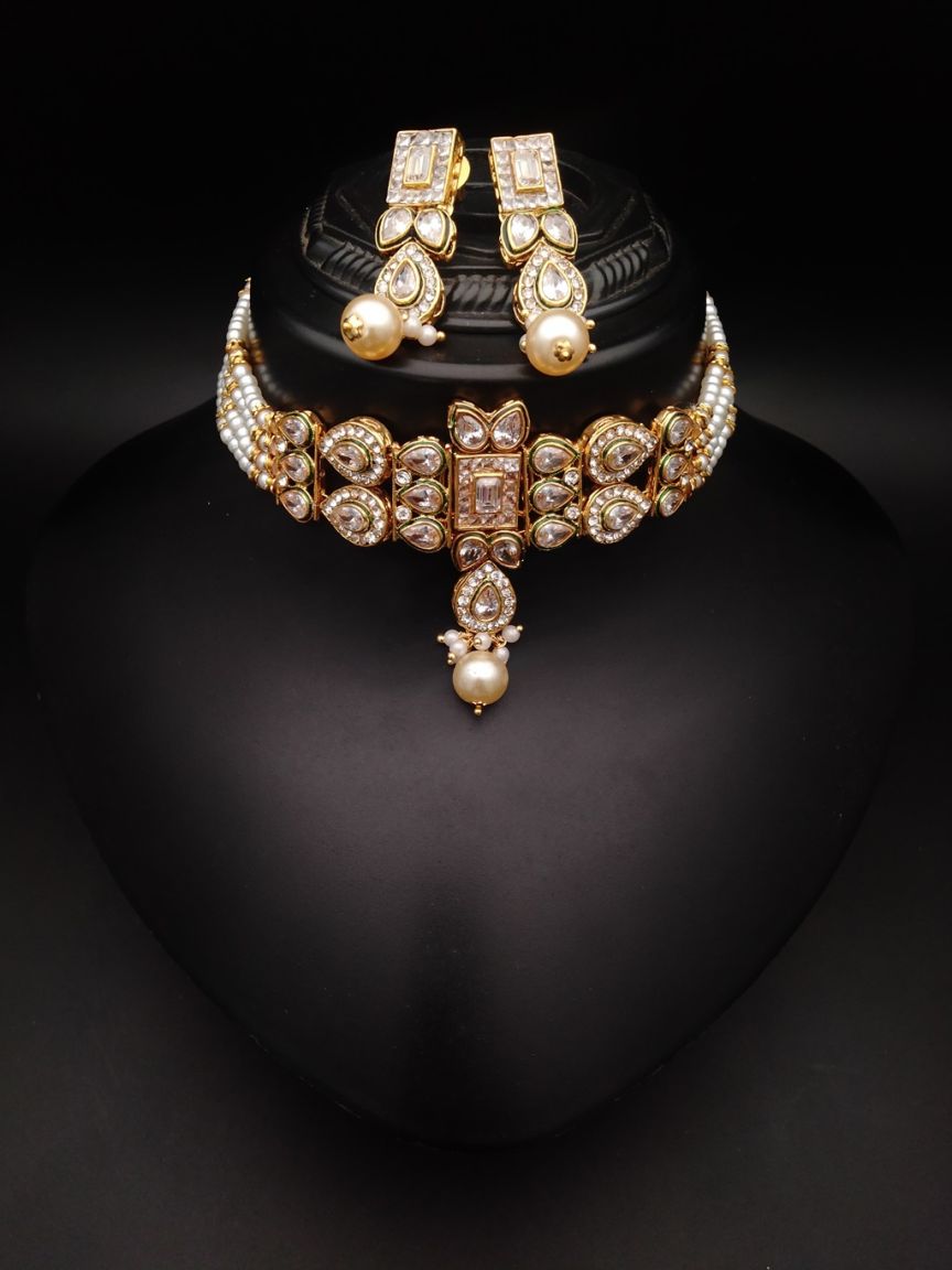 CHOKER IN POLKI (GOLD POLISH) STYLE | DESIGN - 21050