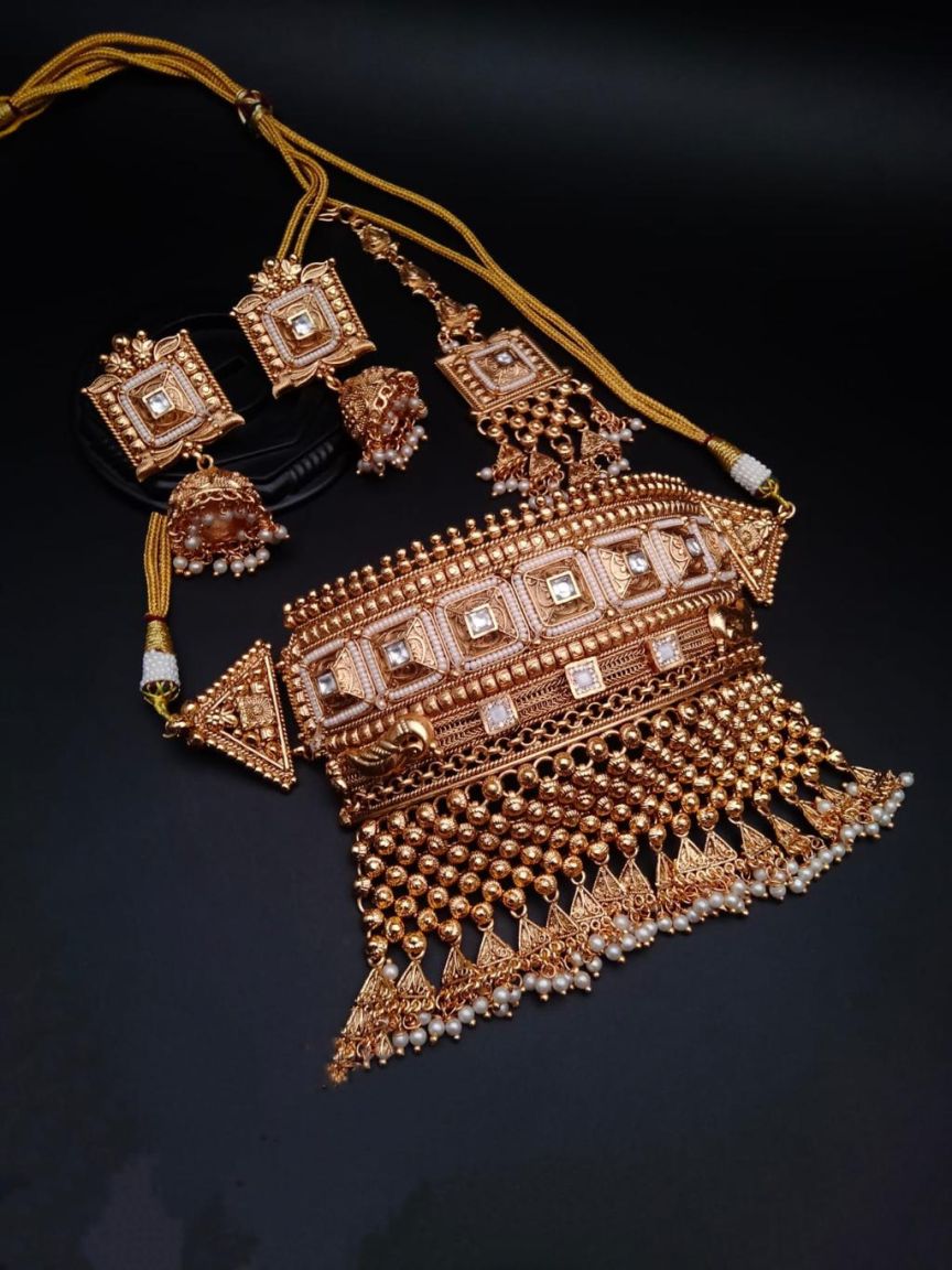 CHOKER IN POLKI (GOLD POLISH) STYLE | DESIGN - 21052