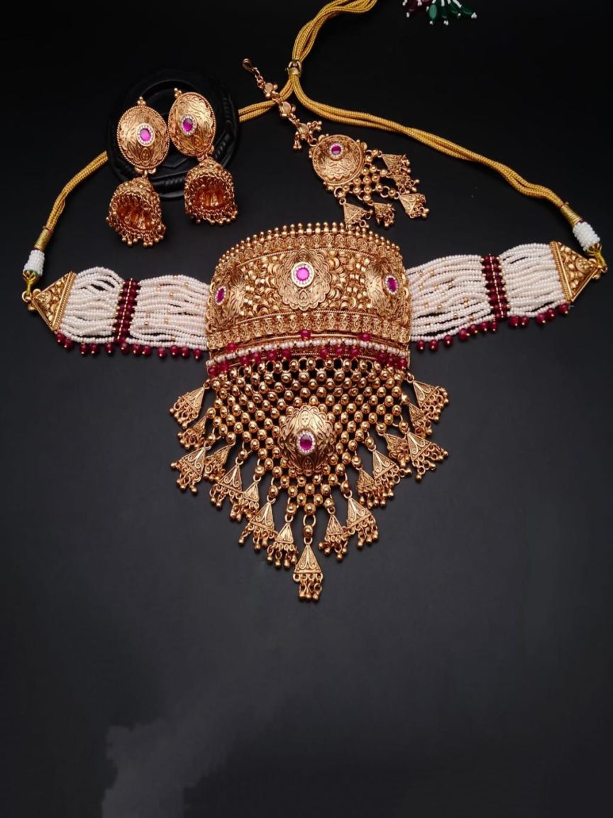 CHOKER IN POLKI (GOLD POLISH) STYLE | DESIGN - 21054
