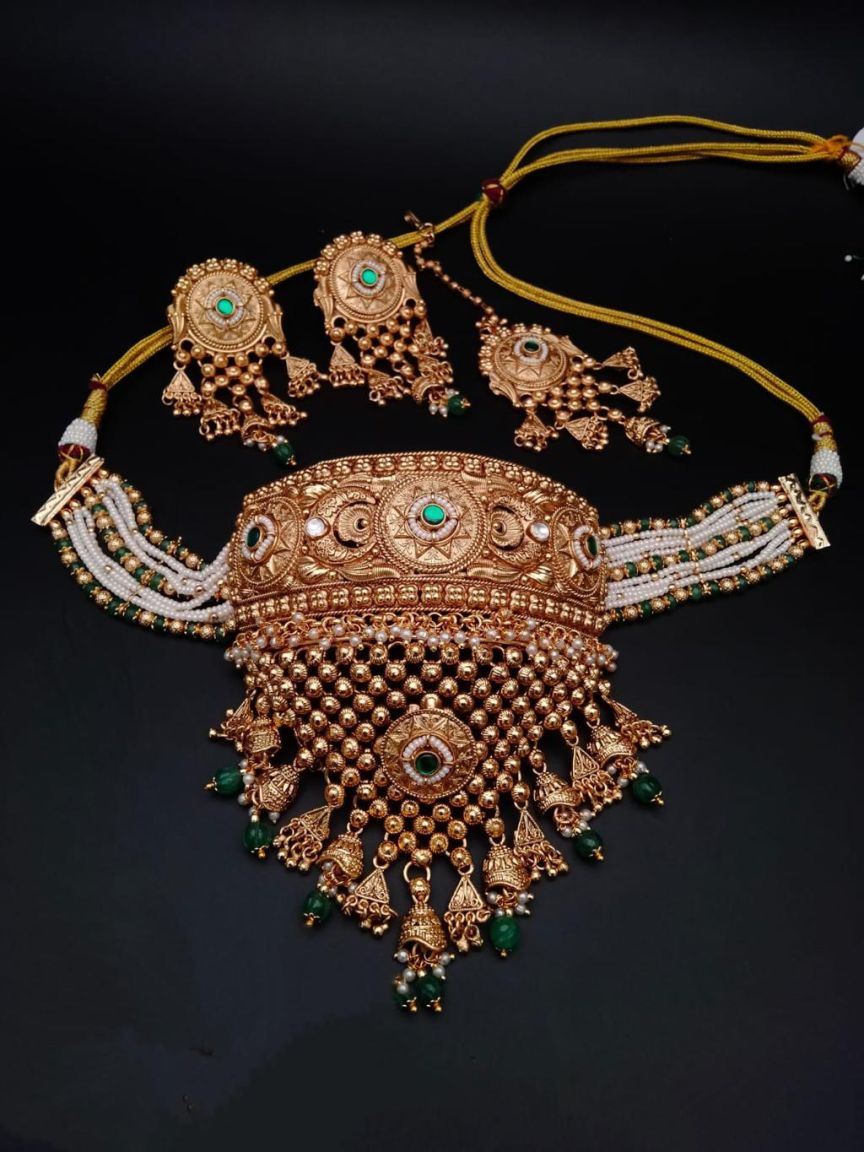 CHOKER IN POLKI (GOLD POLISH) STYLE | DESIGN - 21079