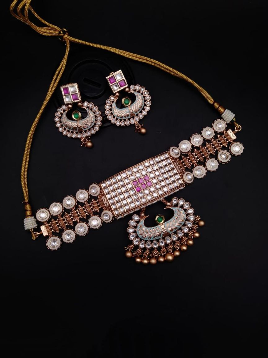 CHOKER IN POLKI (GOLD POLISH) STYLE | DESIGN - 21081