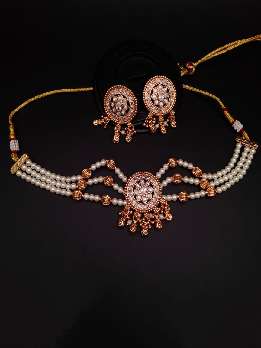 CHOKER IN POLKI (GOLD POLISH) STYLE | DESIGN - 21124