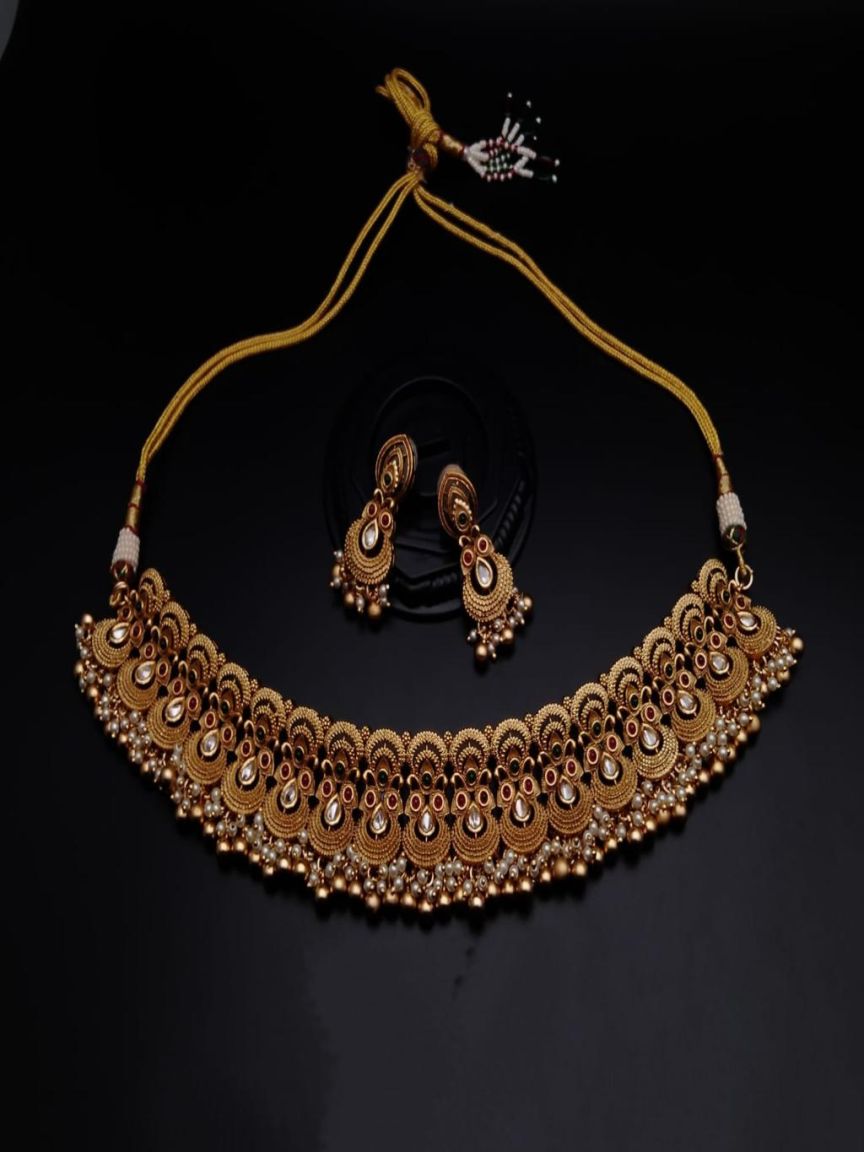CHOKER IN POLKI (GOLD POLISH) STYLE | DESIGN - 21136
