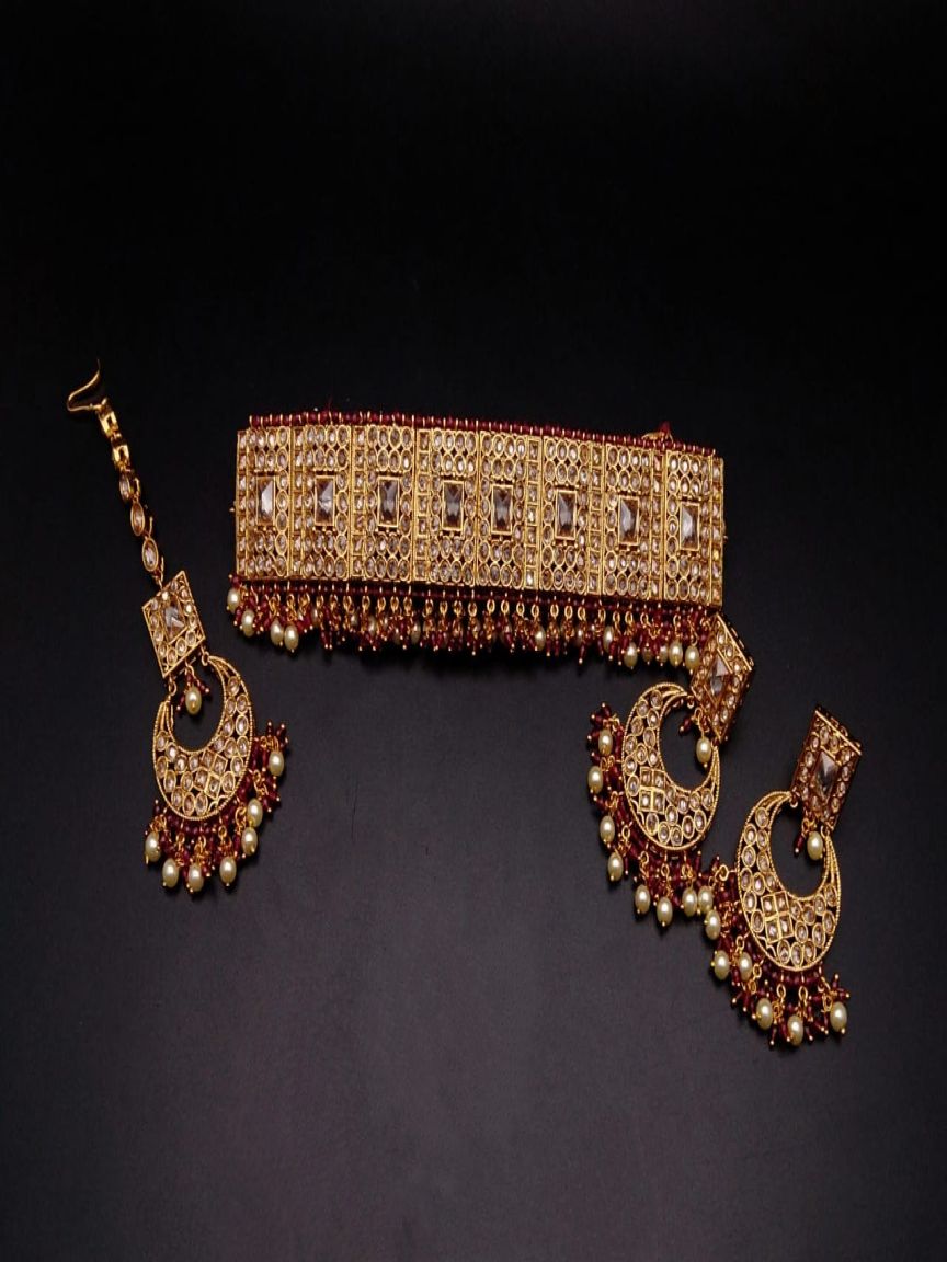 CHOKER IN POLKI (GOLD POLISH) STYLE | DESIGN - 21140