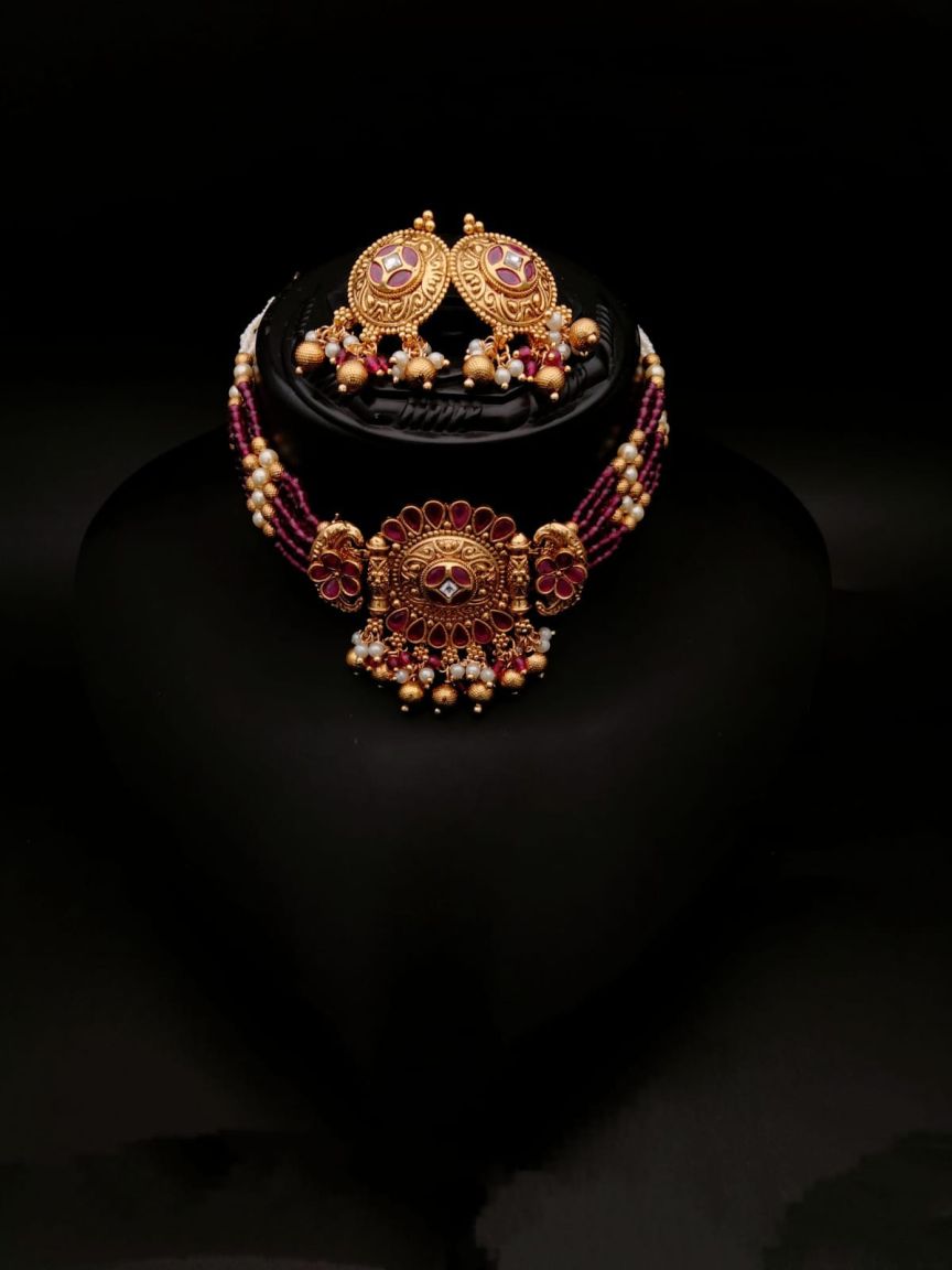 CHOKER IN POLKI (GOLD POLISH) STYLE | DESIGN - 21146