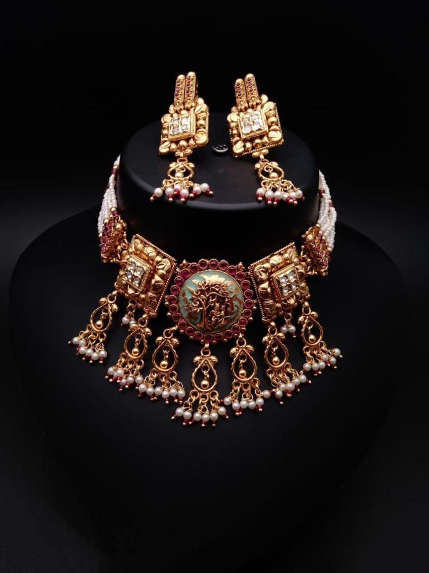 CHOKER IN POLKI (GOLD POLISH) STYLE | DESIGN - 21147
