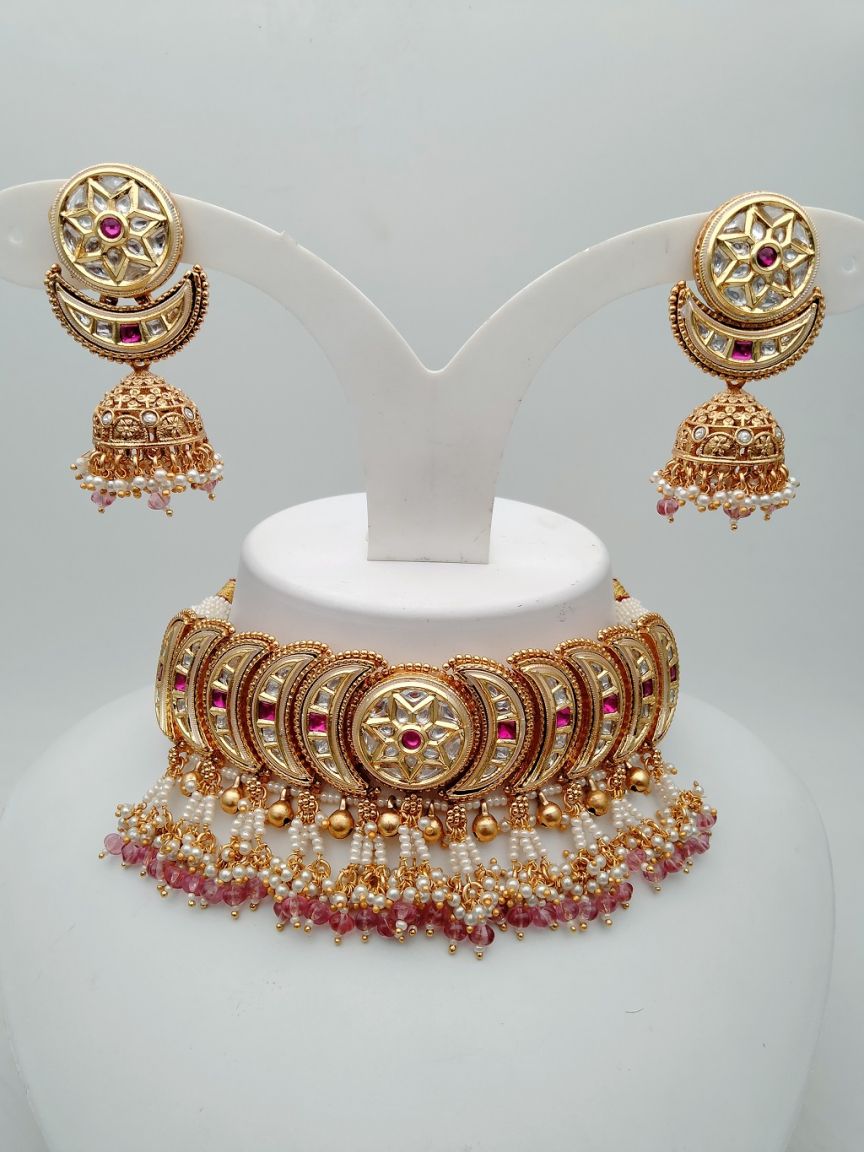 CHOKER IN POLKI (GOLD POLISH) STYLE | DESIGN - 21156