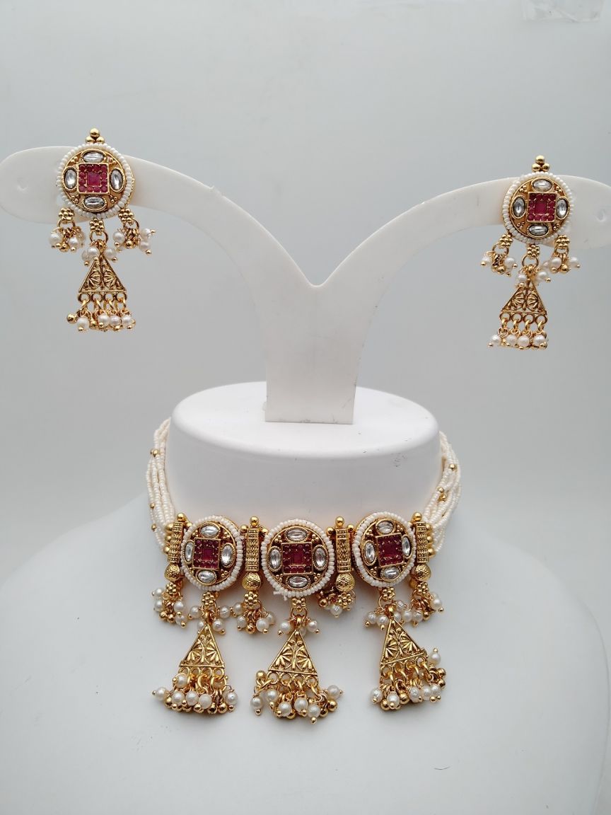 CHOKER IN POLKI (GOLD POLISH) STYLE | DESIGN - 21157