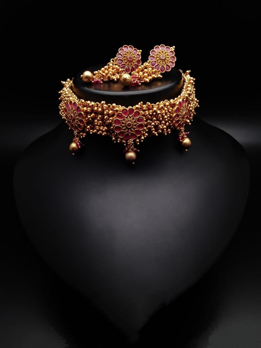CHOKER IN POLKI (GOLD POLISH) STYLE | DESIGN - 21170