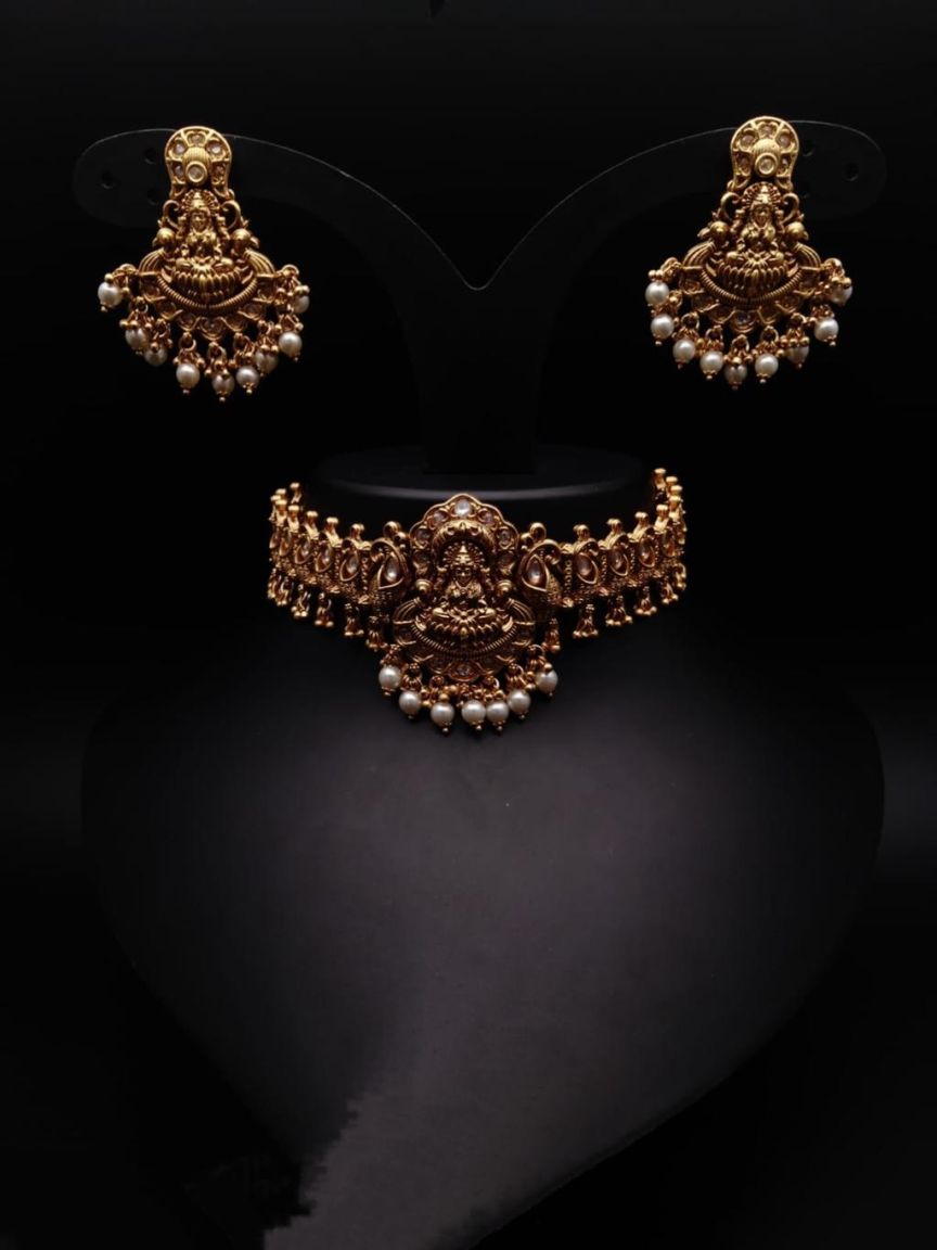 CHOKER IN POLKI (GOLD POLISH) STYLE | DESIGN - 21172