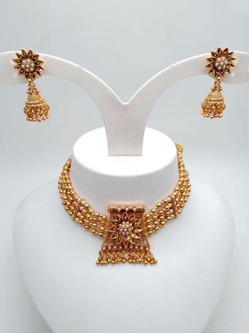 CHOKER IN POLKI (GOLD POLISH) STYLE | DESIGN - 21186