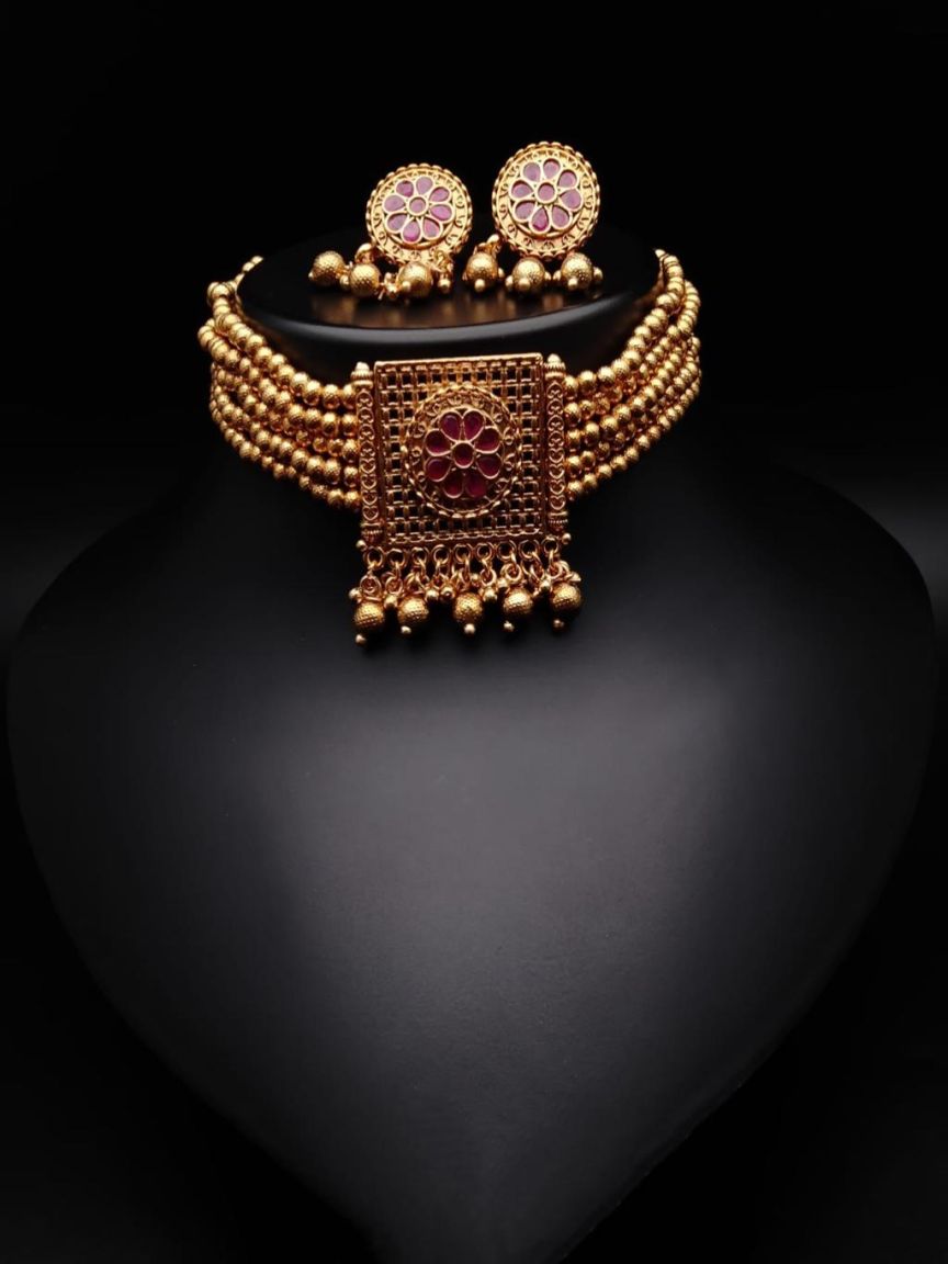 CHOKER IN POLKI (GOLD POLISH) STYLE | DESIGN - 21188
