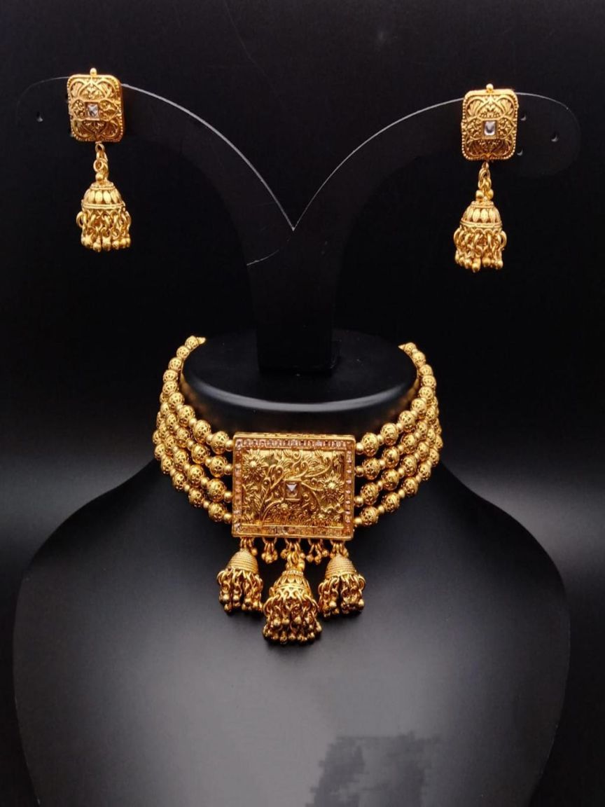 CHOKER IN POLKI (GOLD POLISH) STYLE | DESIGN - 21194