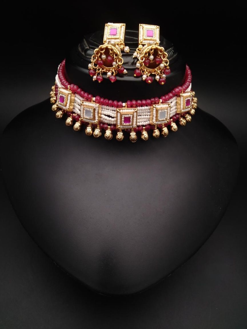 CHOKER IN POLKI (GOLD POLISH) STYLE | DESIGN - 21198
