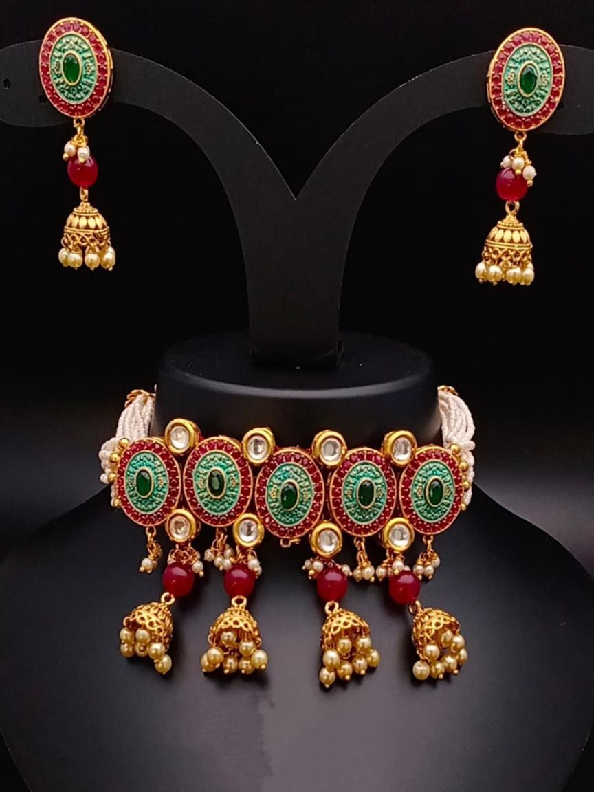 CHOKER IN POLKI (GOLD POLISH) STYLE | DESIGN - 21201