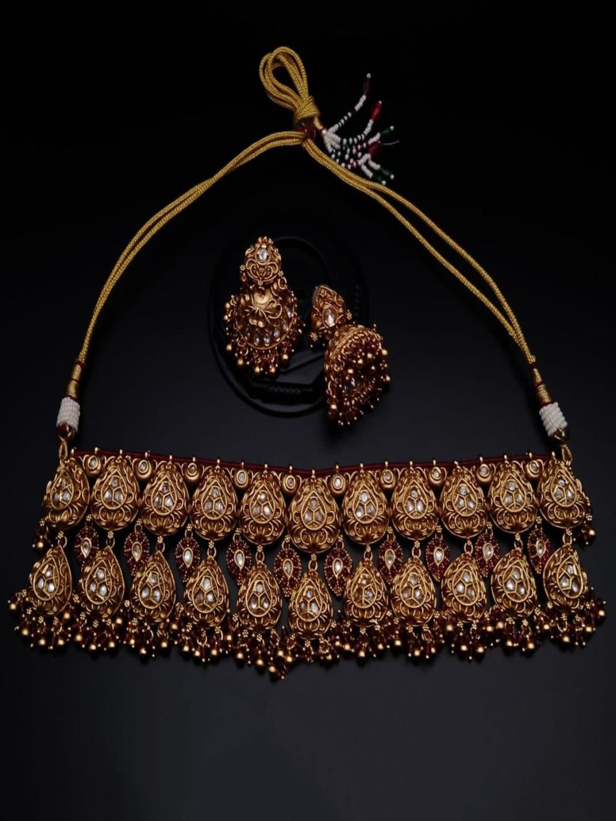 CHOKER IN POLKI (GOLD POLISH) STYLE | DESIGN - 21202
