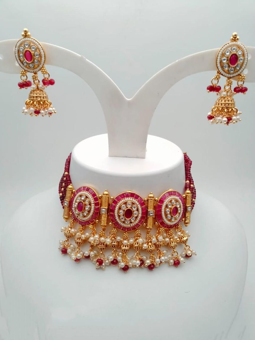 CHOKER IN POLKI (GOLD POLISH) STYLE | DESIGN - 21216