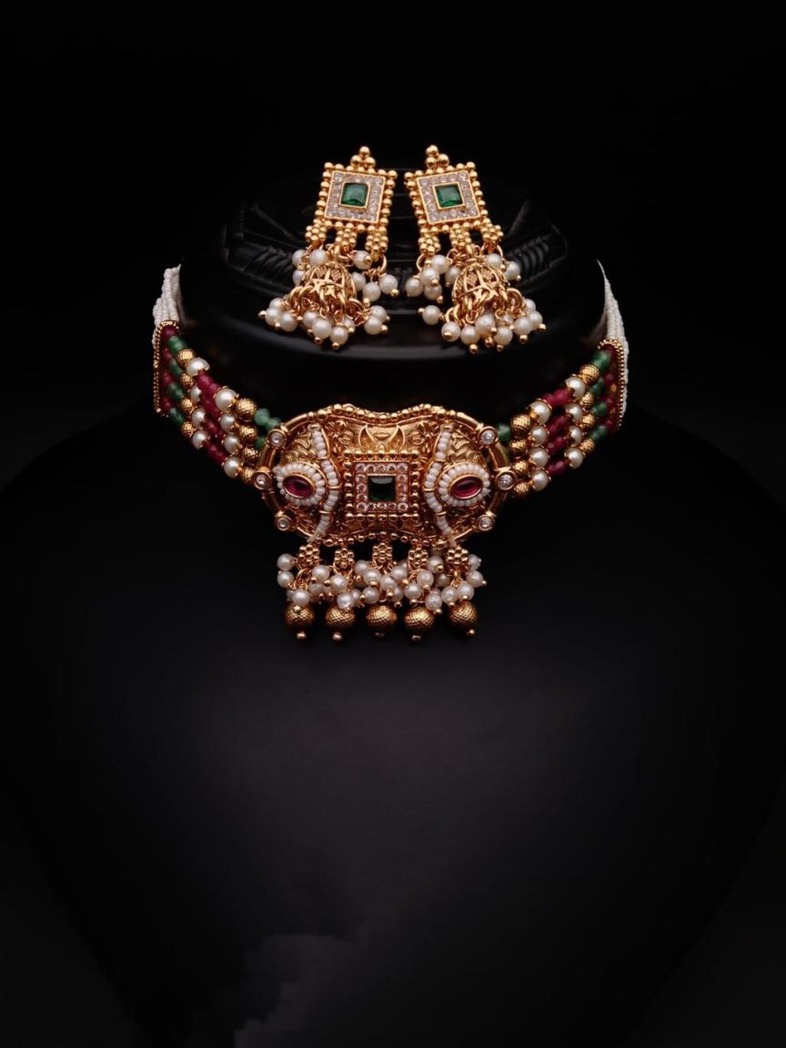 CHOKER IN POLKI (GOLD POLISH) STYLE | DESIGN - 21222