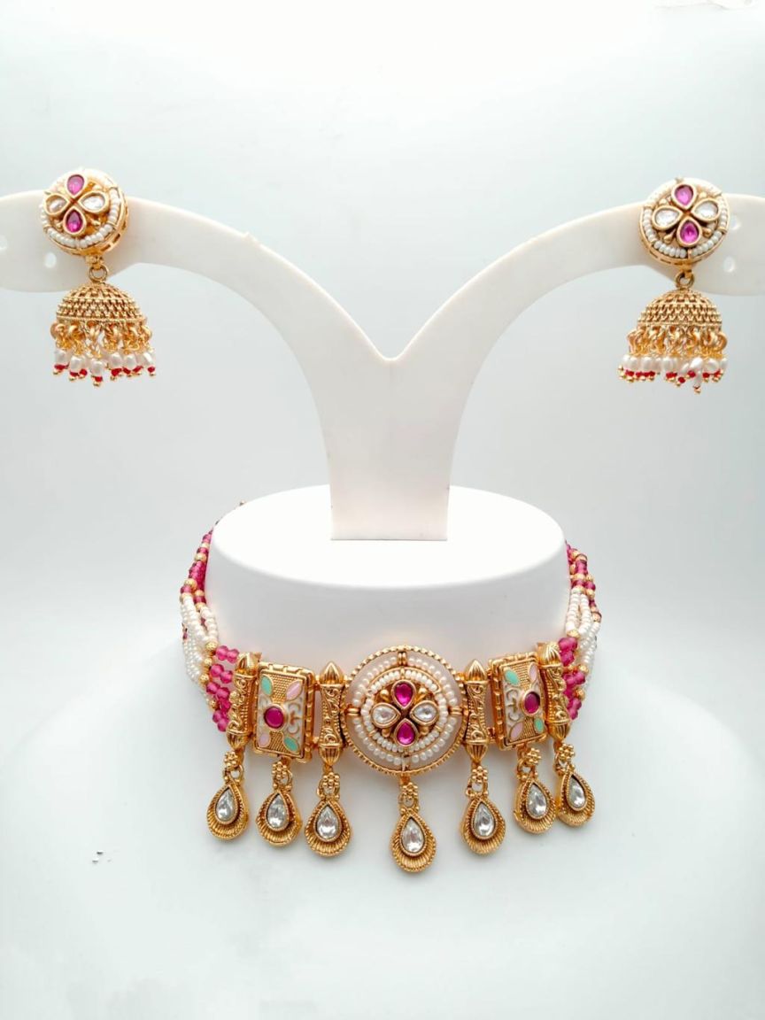 CHOKER IN POLKI (GOLD POLISH) STYLE | DESIGN - 21225