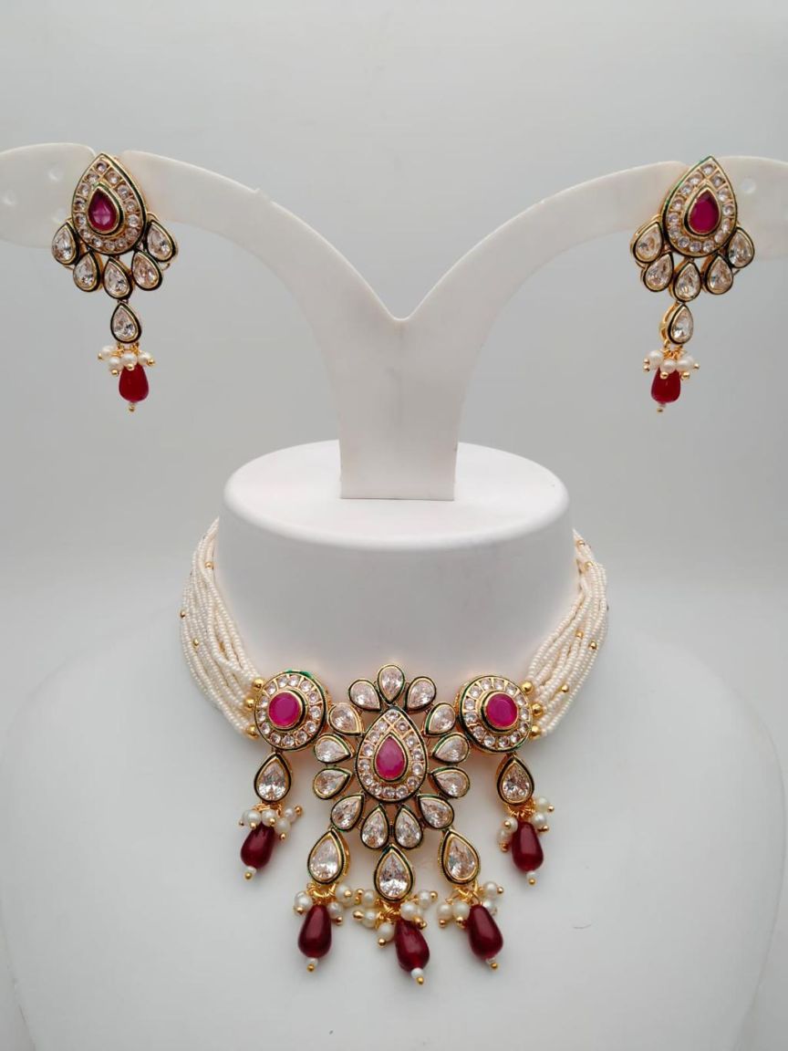 CHOKER IN POLKI (GOLD POLISH) STYLE | DESIGN - 21227