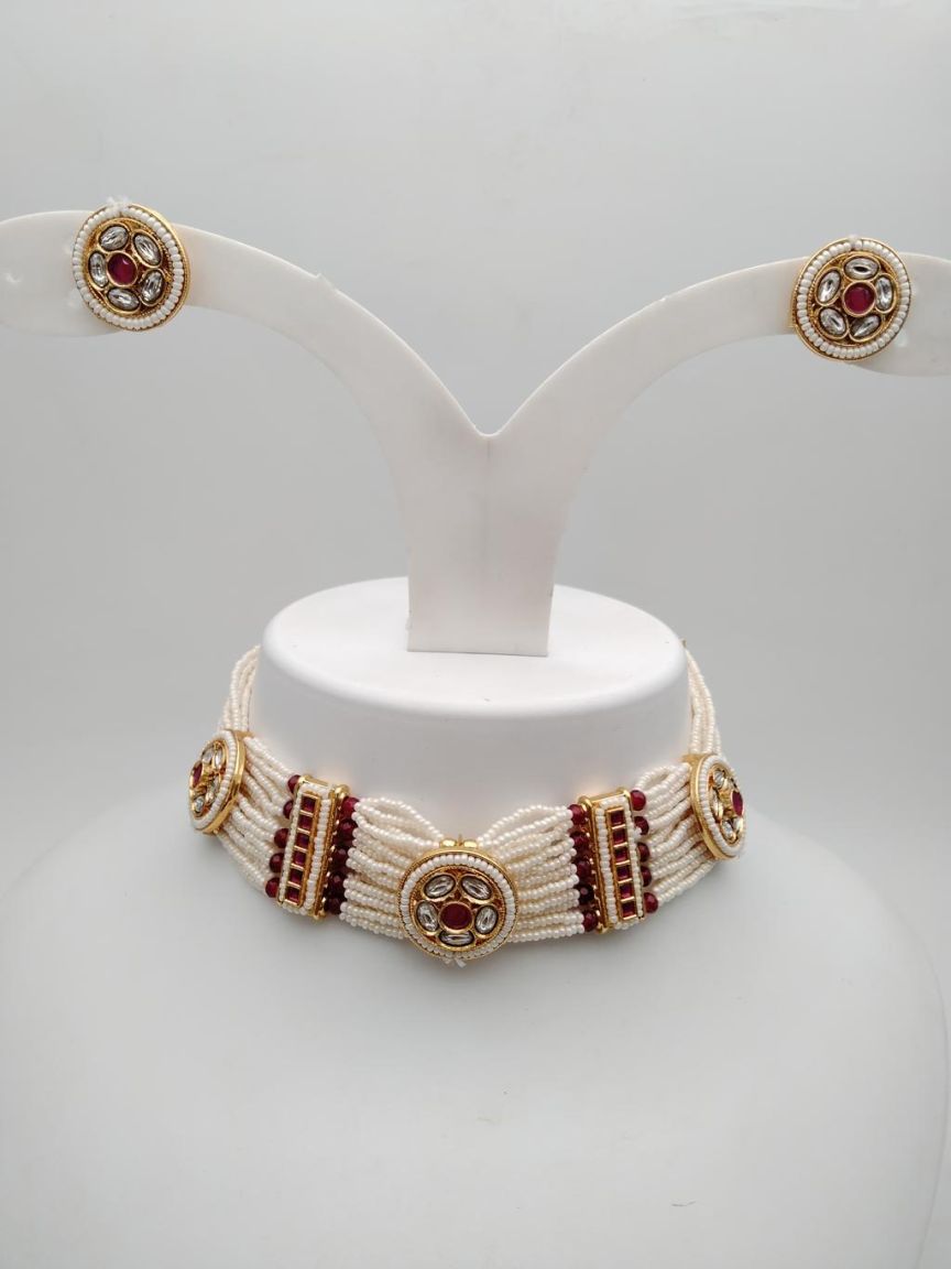 CHOKER IN POLKI (GOLD POLISH) STYLE | DESIGN - 21230