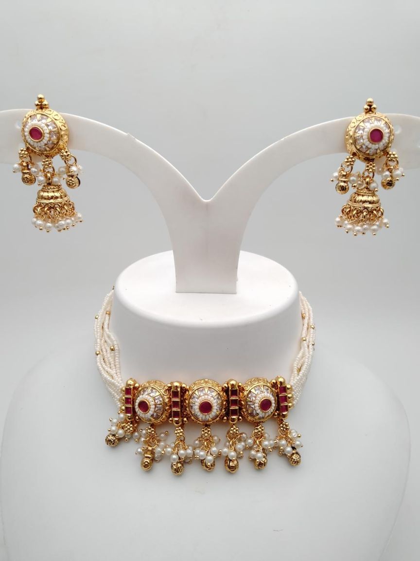 CHOKER IN POLKI (GOLD POLISH) STYLE | DESIGN - 21231