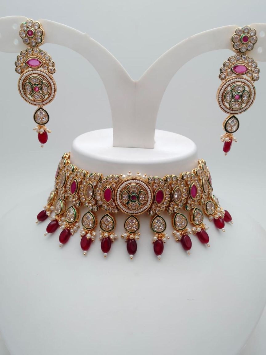 CHOKER IN POLKI (GOLD POLISH) STYLE | DESIGN - 21246