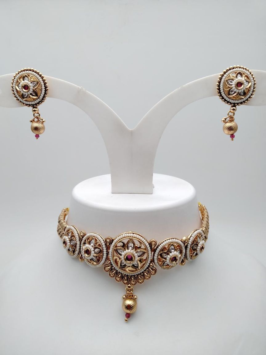 CHOKER IN POLKI (GOLD POLISH) STYLE | DESIGN - 21248