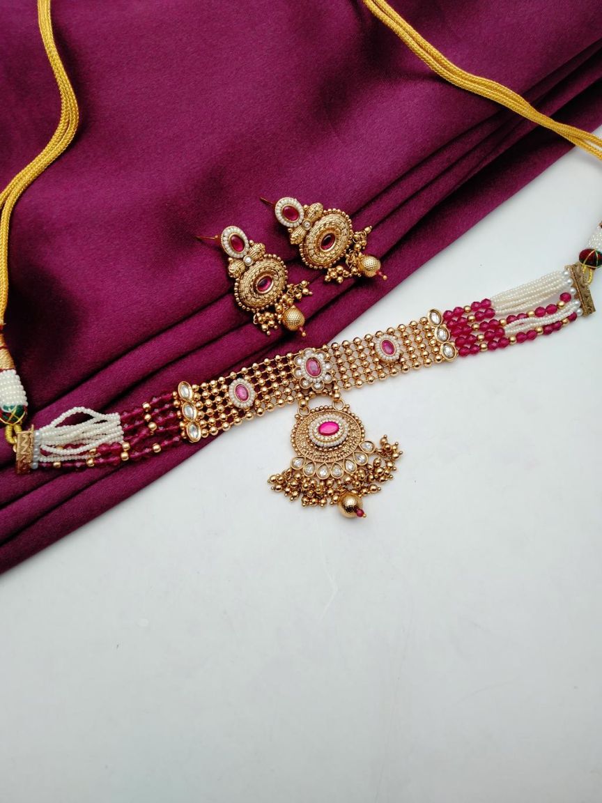CHOKER IN POLKI (GOLD POLISH) STYLE | DESIGN - 21251