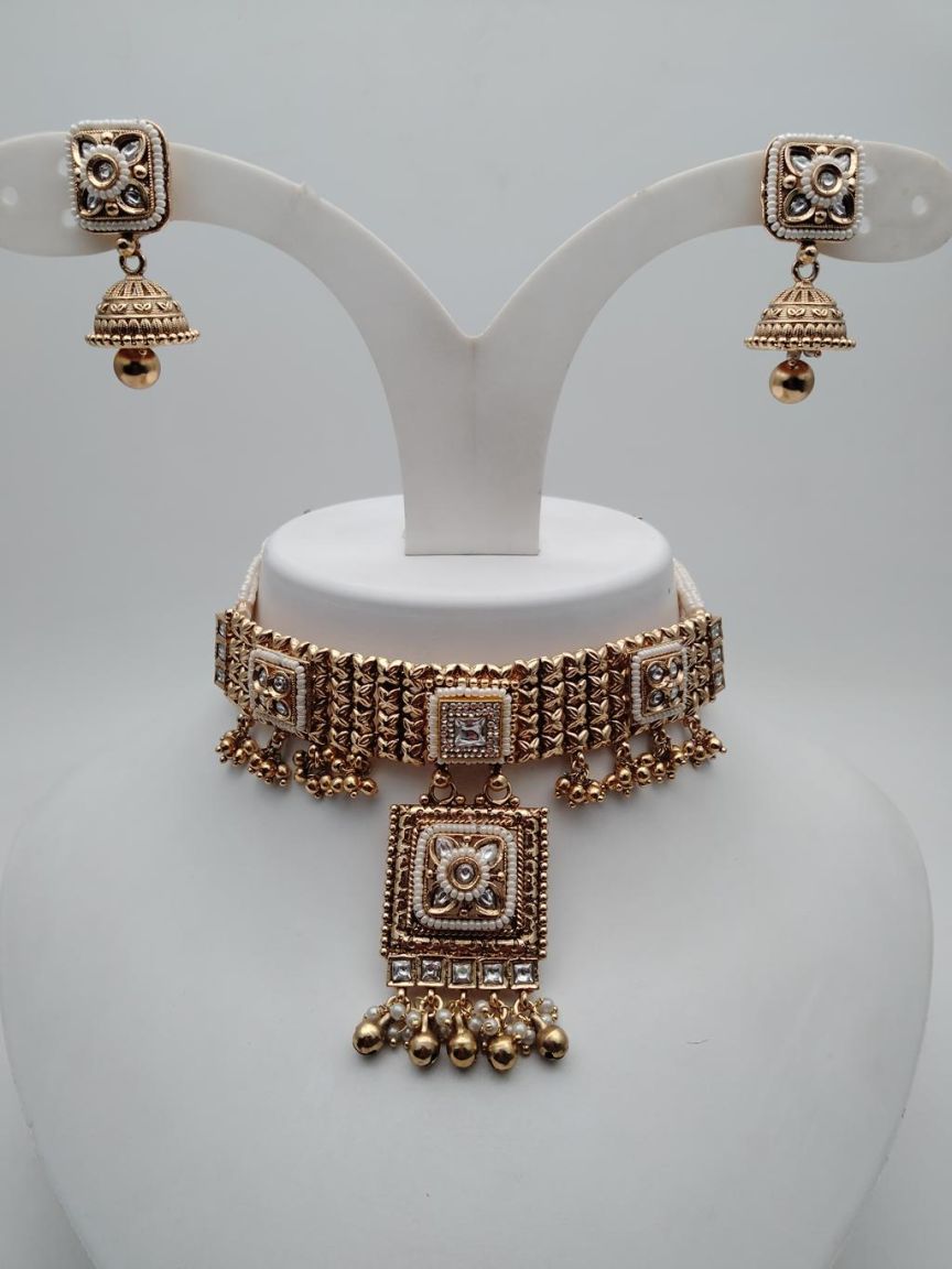 CHOKER IN POLKI (GOLD POLISH) STYLE | DESIGN - 21252