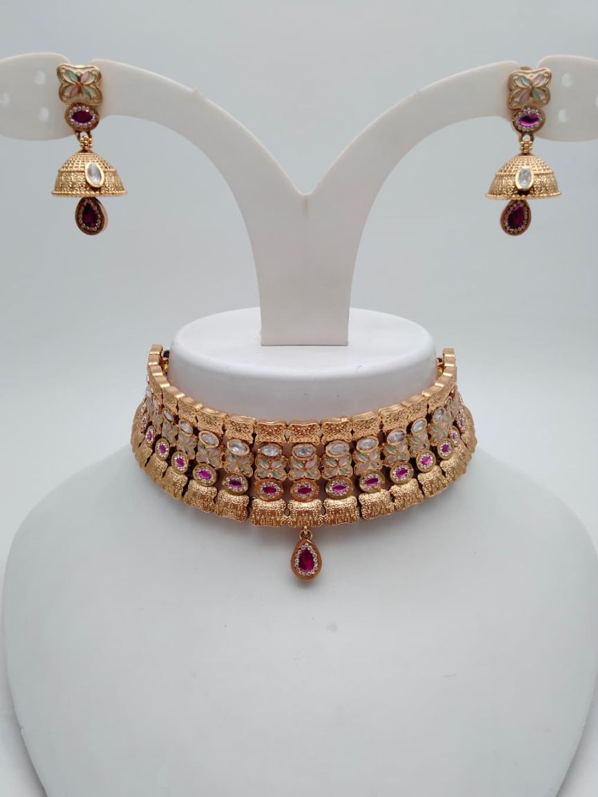 CHOKER IN POLKI (GOLD POLISH) STYLE | DESIGN - 21263