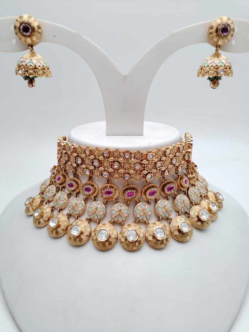 CHOKER IN POLKI (GOLD POLISH) STYLE | DESIGN - 21265