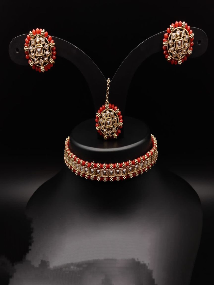 CHOKER IN POLKI (GOLD POLISH) STYLE | DESIGN - 21270