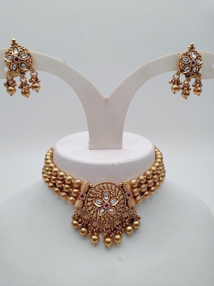 CHOKER IN POLKI (GOLD POLISH) STYLE | DESIGN - 21271