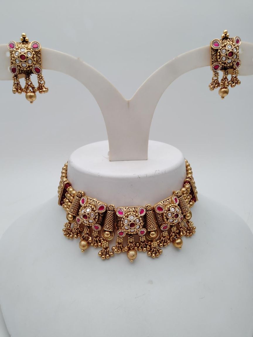 CHOKER IN POLKI (GOLD POLISH) STYLE | DESIGN - 21272
