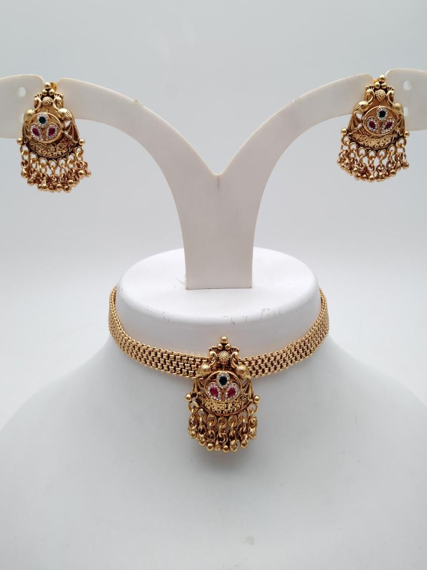 CHOKER IN POLKI (GOLD POLISH) STYLE | DESIGN - 21273