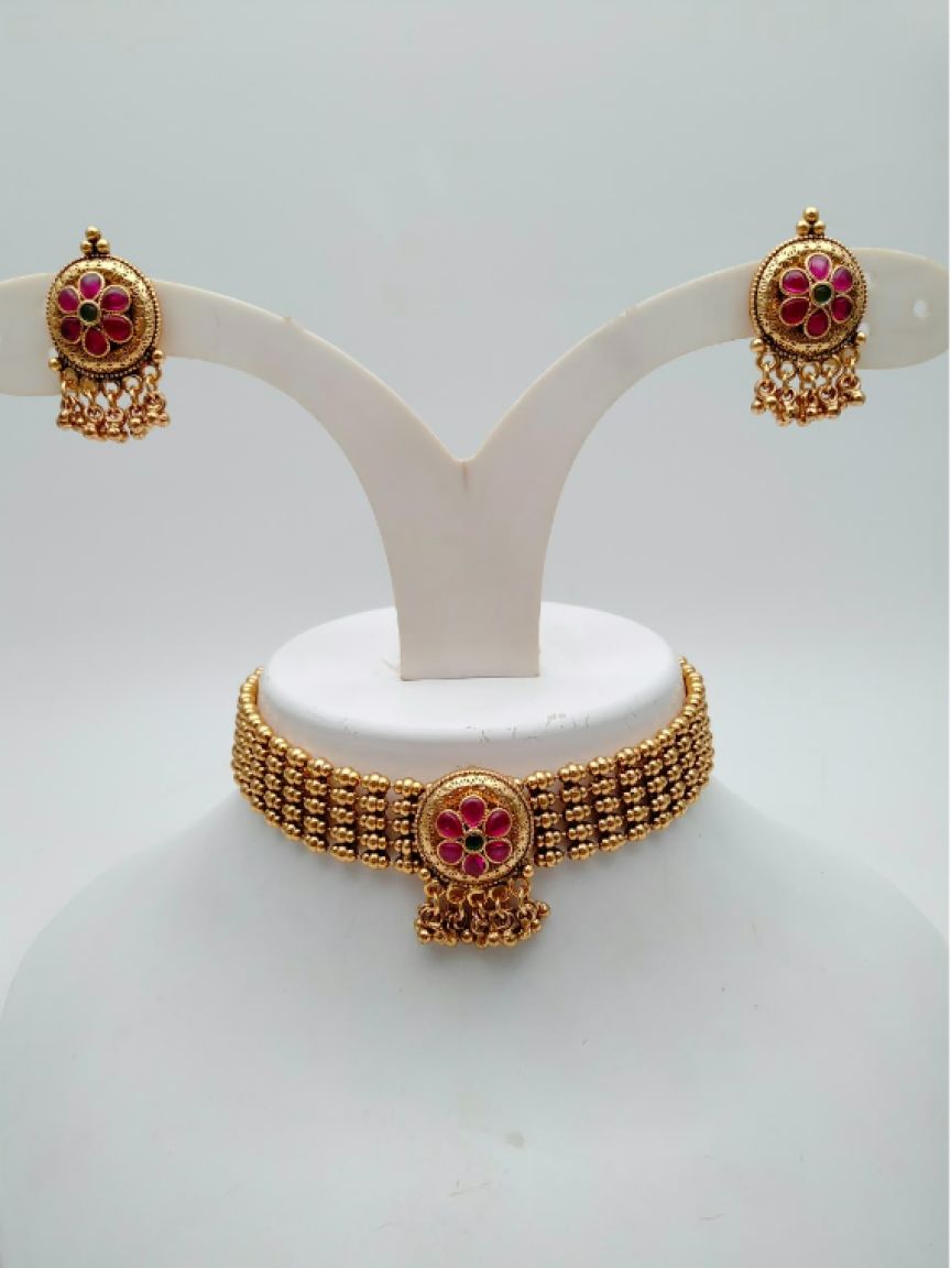 CHOKER IN POLKI (GOLD POLISH) STYLE | DESIGN - 21274