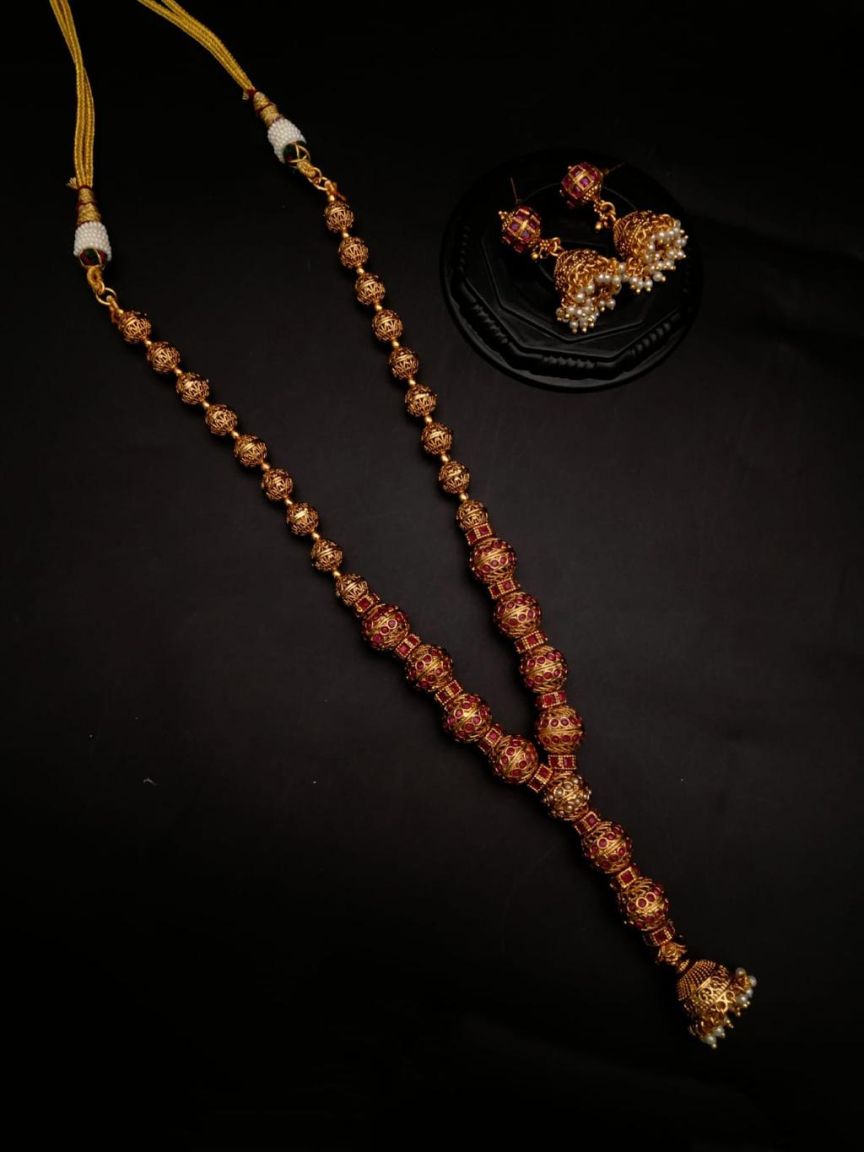 CHAIN MALA IN POLKI (GOLD POLISH) STYLE | DESIGN - 27151