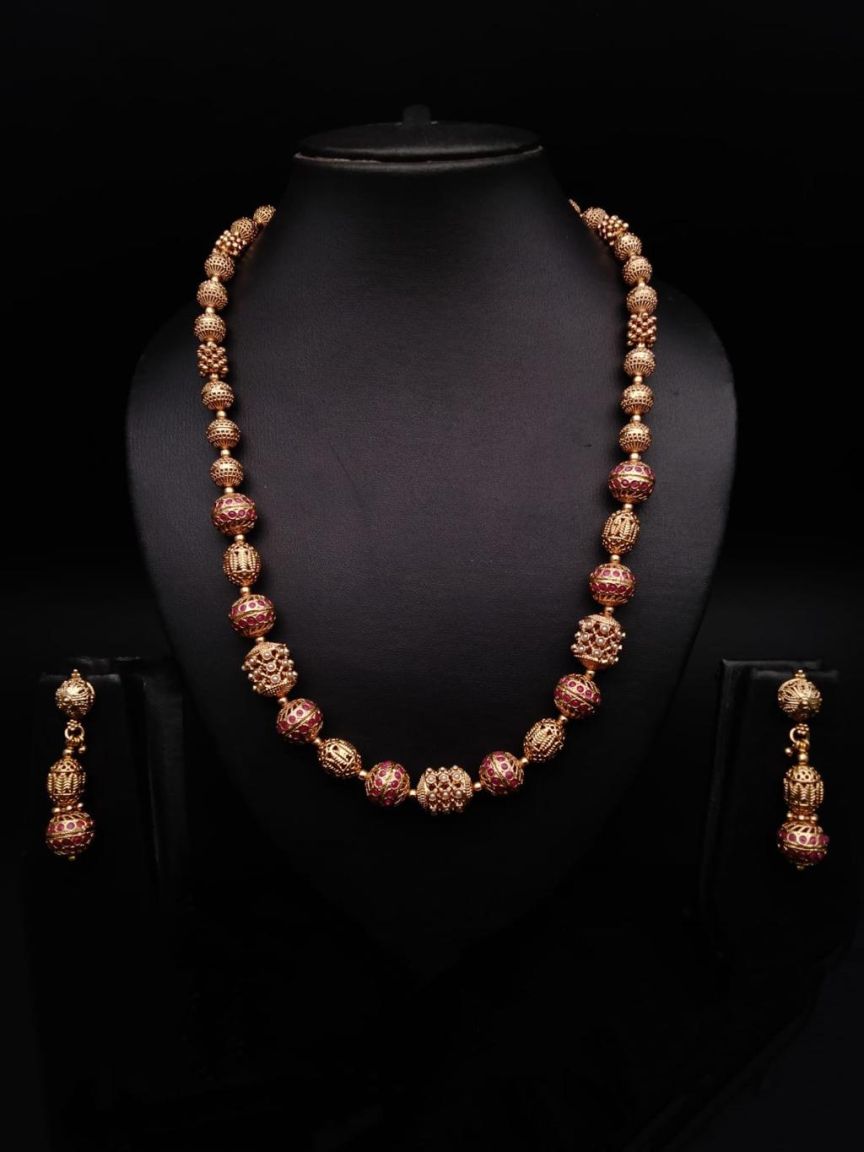 CHAIN MALA IN POLKI (GOLD POLISH) STYLE | DESIGN - 27163