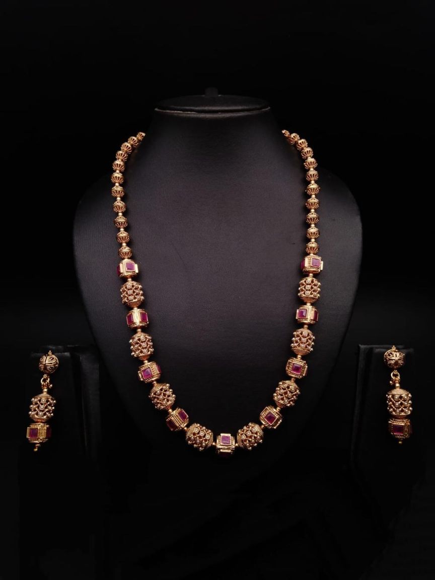 CHAIN MALA IN POLKI (GOLD POLISH) STYLE | DESIGN - 27180